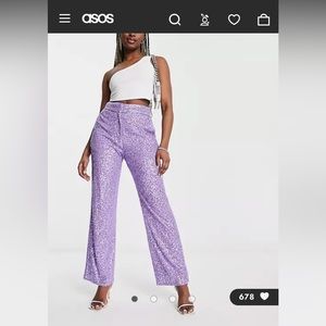 ASOS Design Straight Sequin Ankle Grazer Pants in Purple